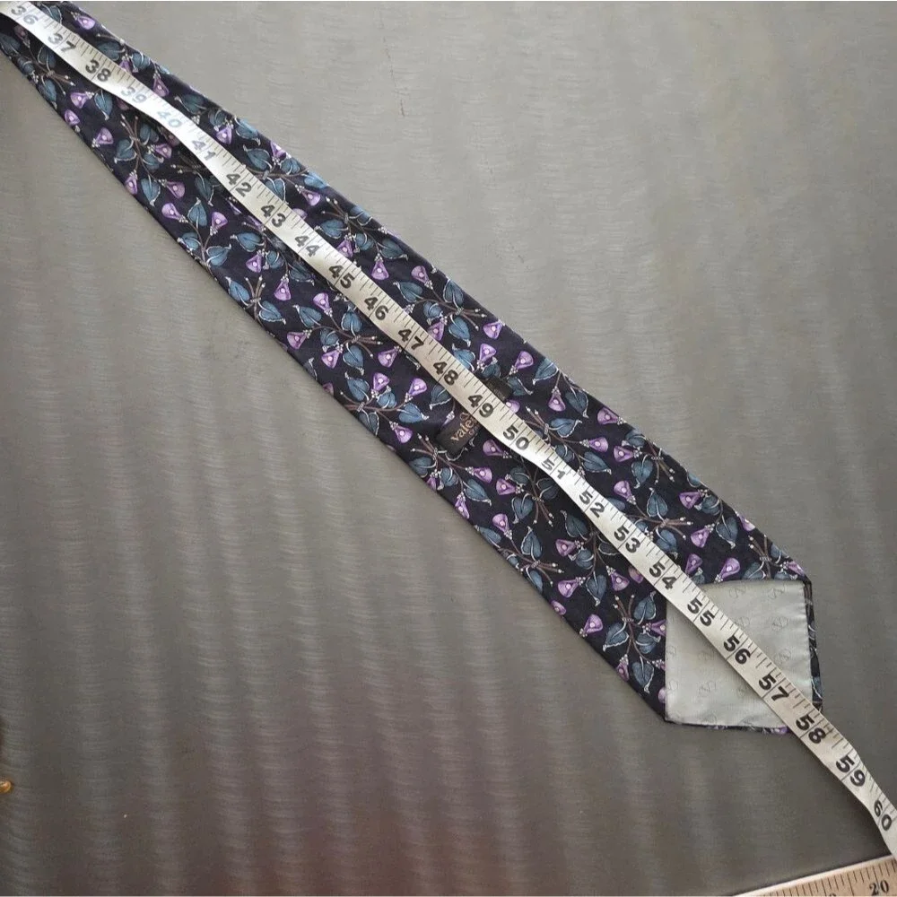 Valentino Floral 100% Silk Tie Black Purple Blue Made in Italy 4